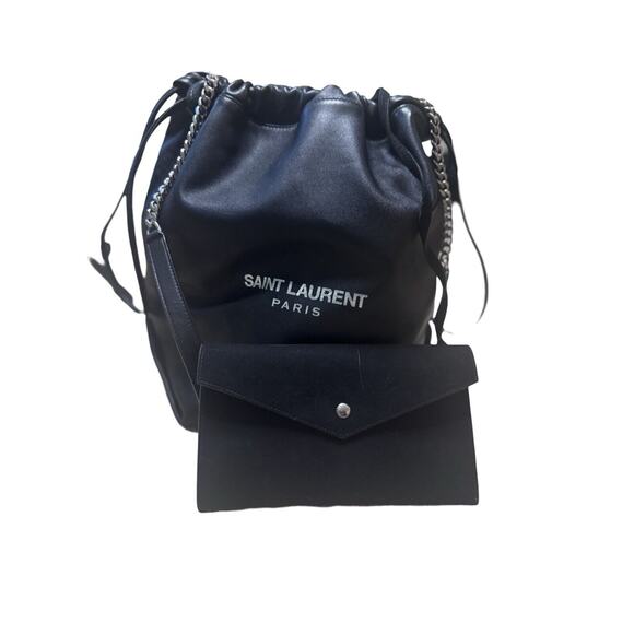 Yves Saint Laurent Black Leather Teddy Bucket Bag W Interior Snap Pouch W COA - Picture 3 of 13